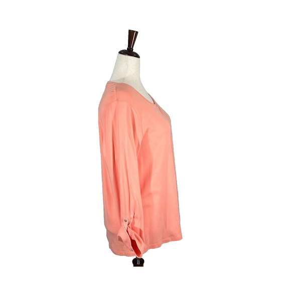 Croft & Barrow Top Womens 2X Orange Roll Tab Sleeve Pullover Blouse Tee NWT - Picture 2 of 11